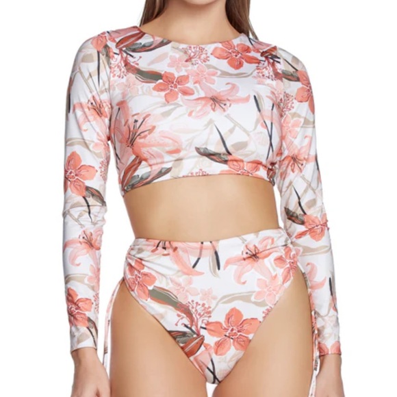 Phax Large 2-piece swim set Wild Rose Cropped Rash Guard & High Waist NWT - Picture 1 of 9